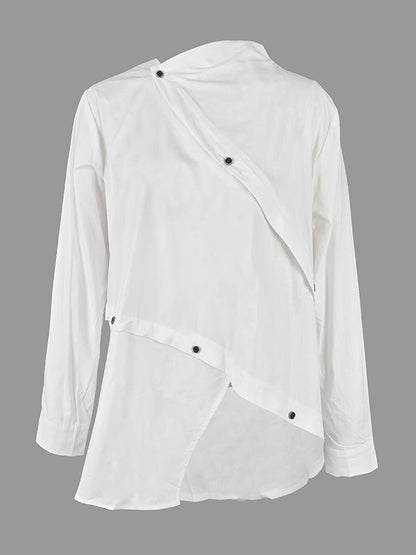 Long Sleeves Asymmetric Buttoned Split-front Blouses&shirts Tops