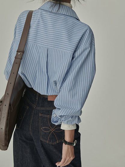 Loose Contrast Color Pockets Striped Blouses&Shirts Tops