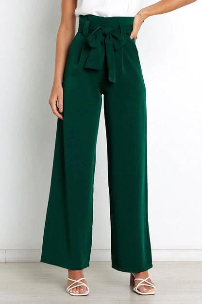 Casual fashion all-match wide-leg pants tie-up bow trousers
