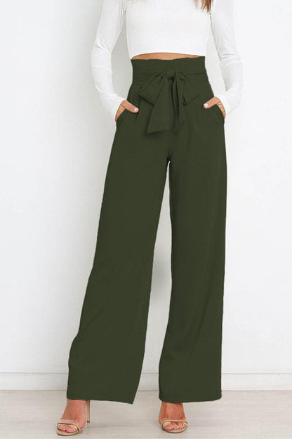 Casual fashion all-match wide-leg pants tie-up bow trousers