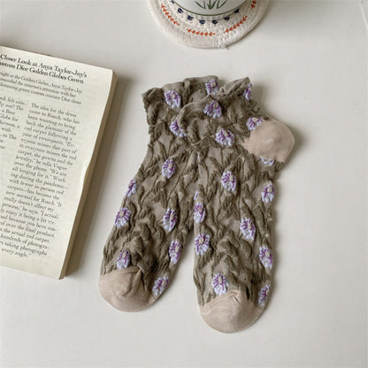 Rufia - Embossed 3D Floral Ankle Socks