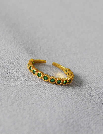 Emerald Rhinestone Open Adjustable Slim Ring