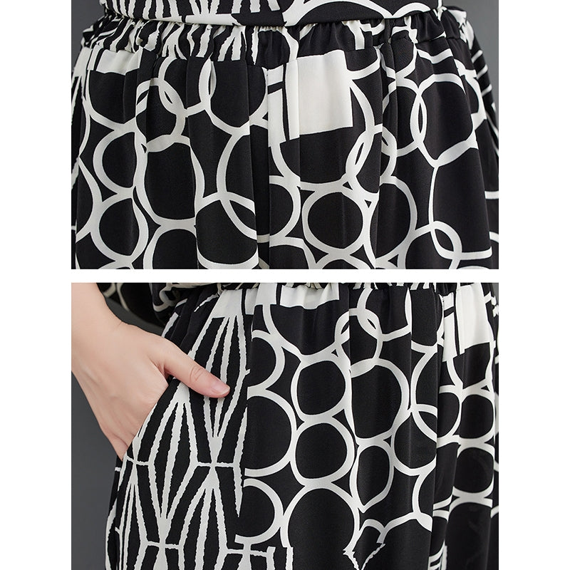 Original Loose Contrast Color Plaid Polka-Dot Blouse&Wide Legs Pants Two Pieces Set