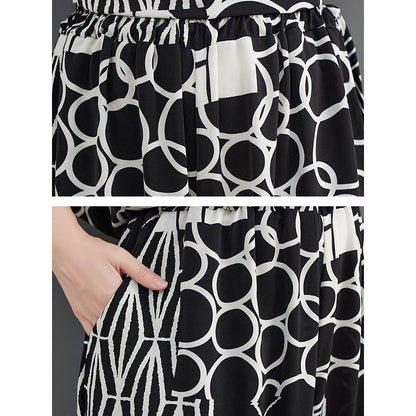 Original Loose Contrast Color Plaid Polka-Dot Blouse&Wide Legs Pants Two Pieces Set