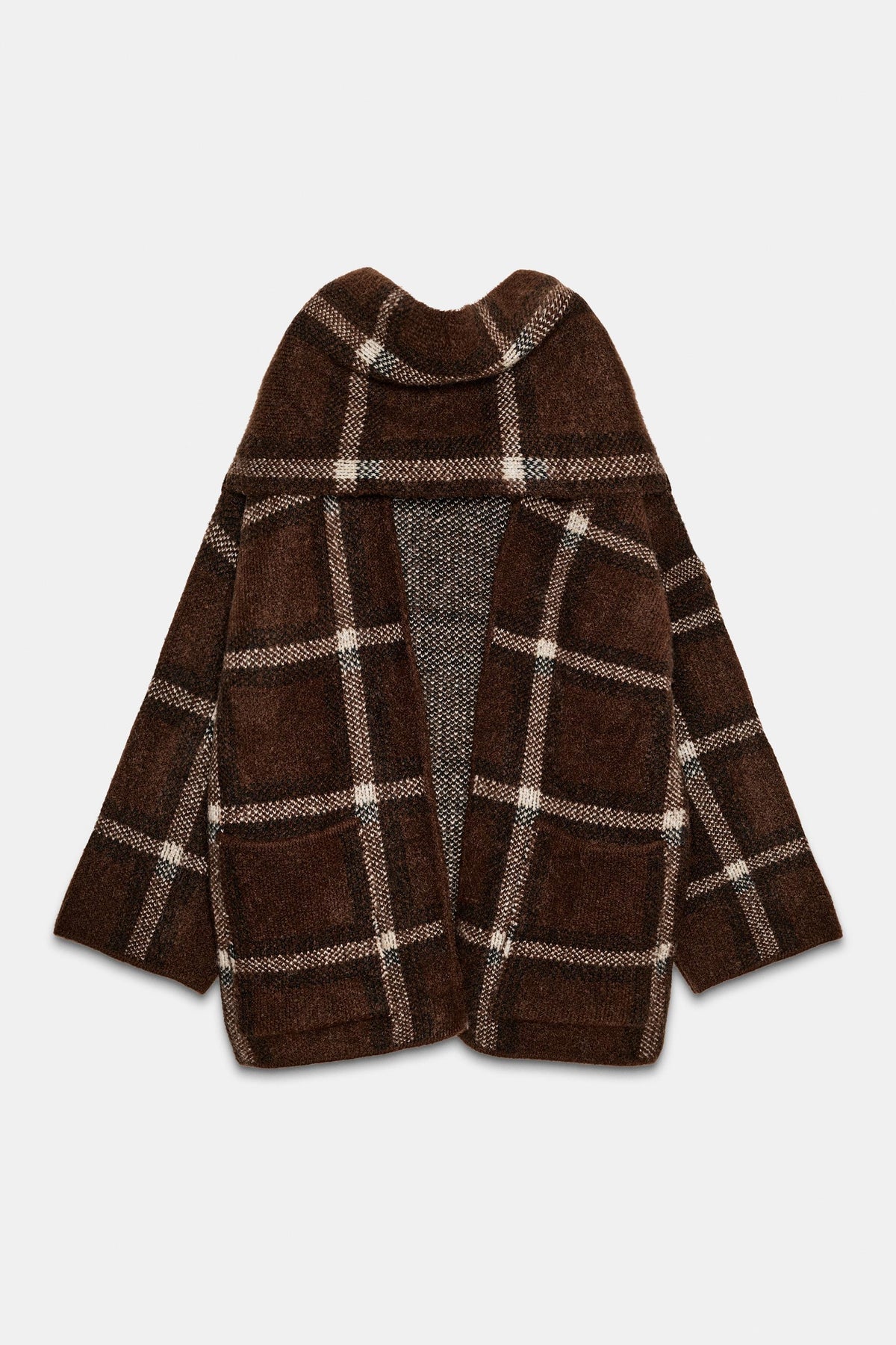 SHORT CHECK KNIT COAT WITH SCARF DETAIL