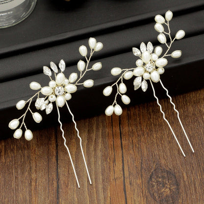 Handmade Pearl Crystal U-Shaped Hairpin Bridal Hair Accessory