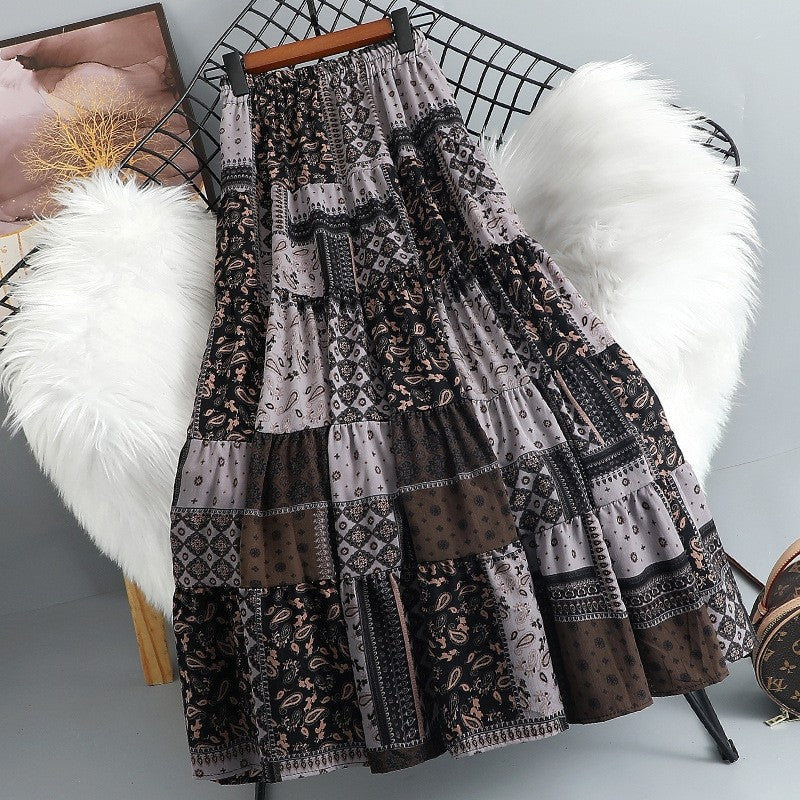 A-Line Patchwork Bohemia Dress Rhinestone Long Skirts