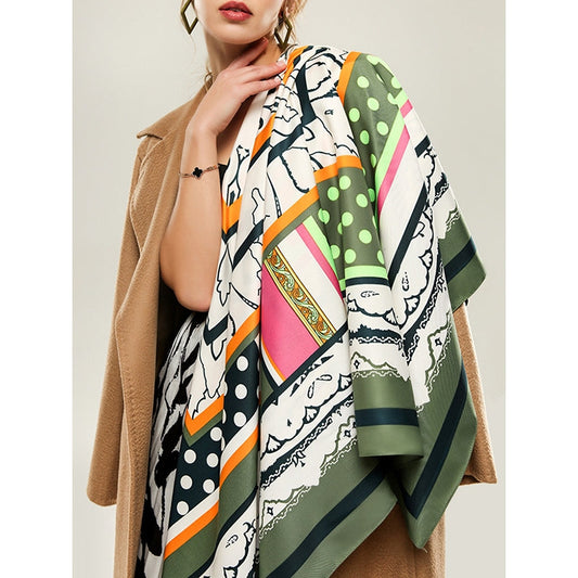 Color-Block Contrast Color Polka-Dot Printed Shawl&Scarf
