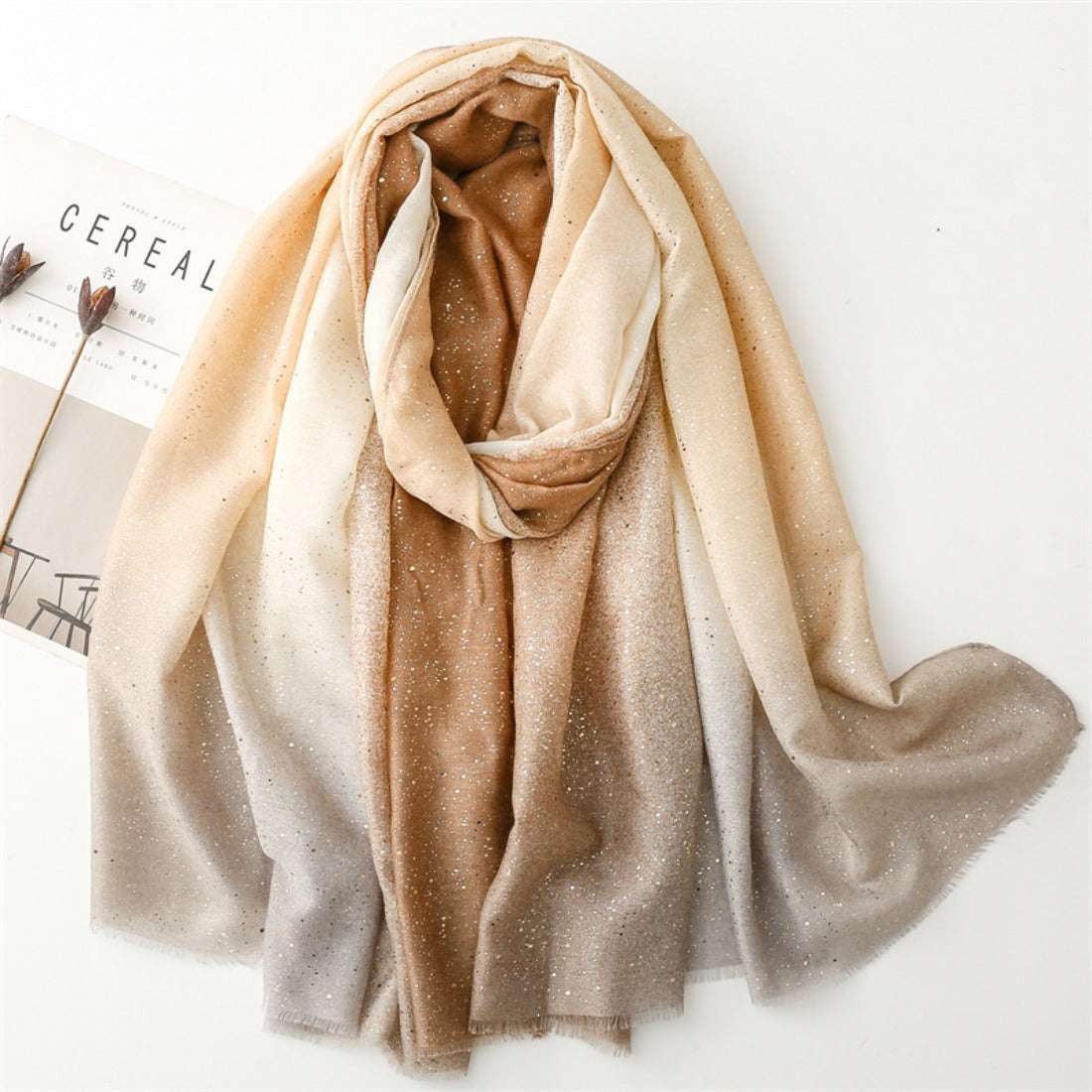 Scarvii - Gold Dotted Gradient Colorblock Scarf