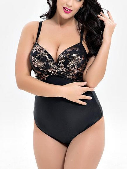 Siamese Women'S Triangle Cross Print Large Size Swimsuit