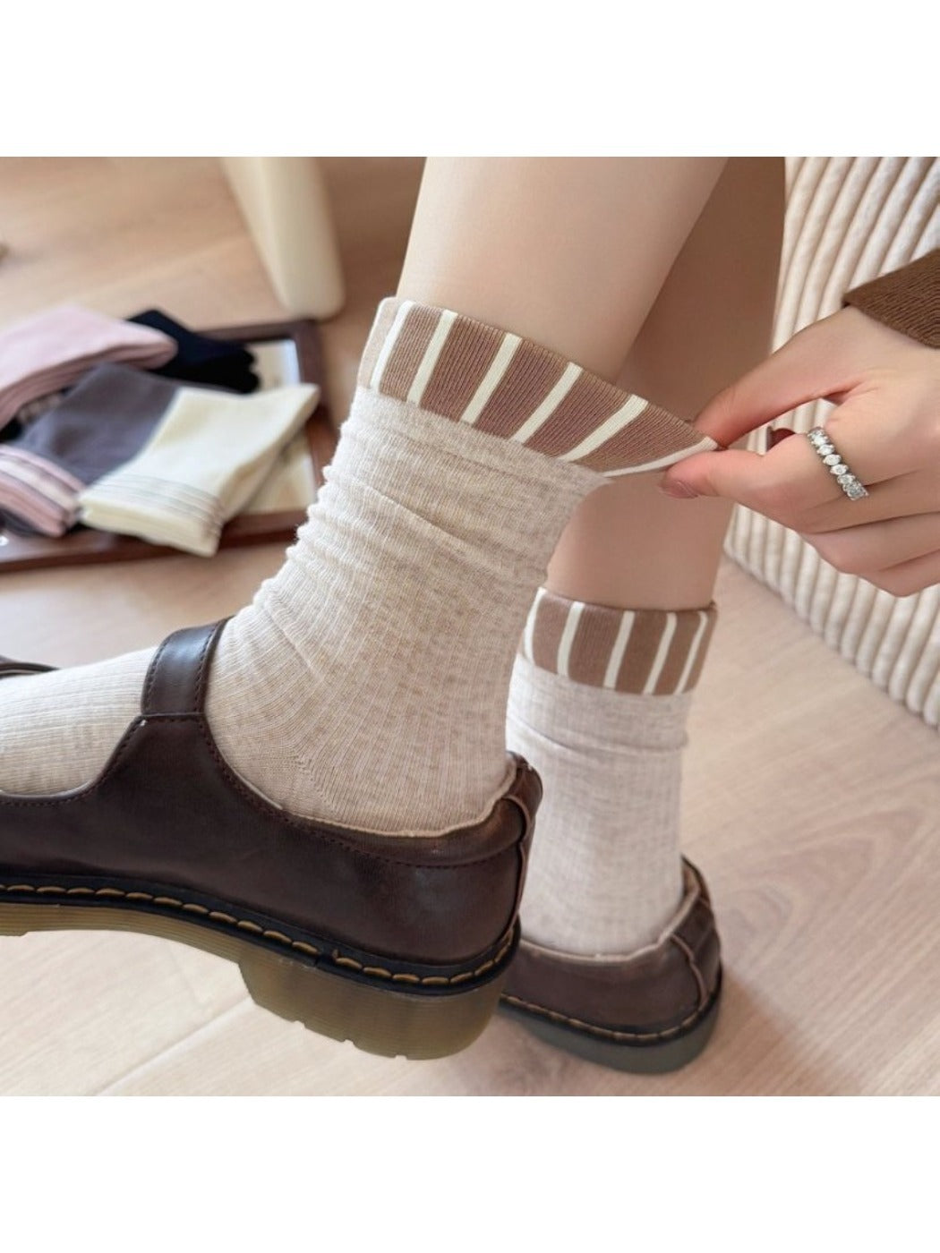 Rufia - Striped Ribbed Mid-Calf Capsule Socks