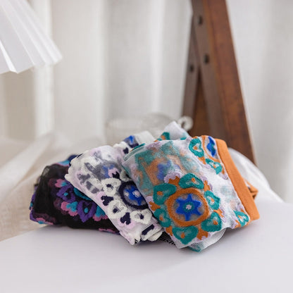 Rufia - Elegant Floral Patterned Mid-Calf Socks