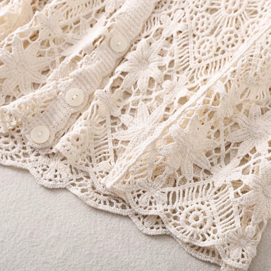 Crosa - Crochet Hollow-Out Short-Sleeve Cardigan