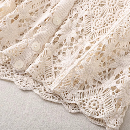 Crosa - Crochet Hollow-Out Short-Sleeve Cardigan