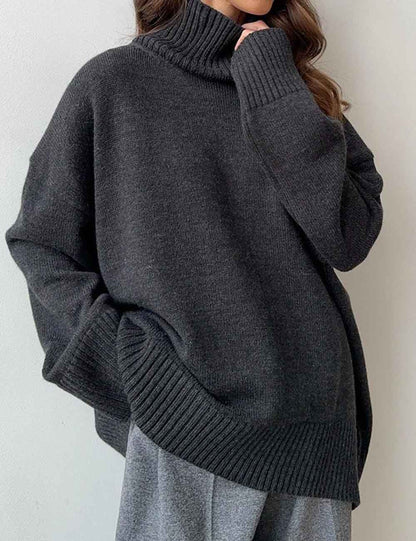Casual High Neck Solid Color Pullover Sweater
