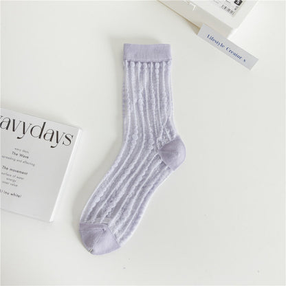 Rufia - Polka Dot &amp; Striped Sheer Crew Socks