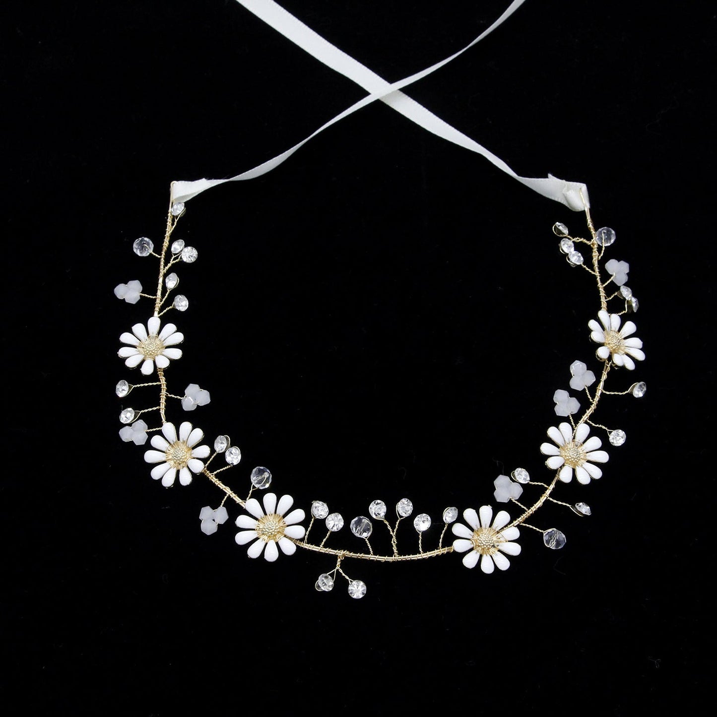 Handmade Bridal Headband Floral Hair Accessory with Pearls