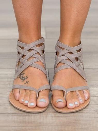 Knitted Toe Roman Sandals Female Summer Flat Large Size Women'S Shoes