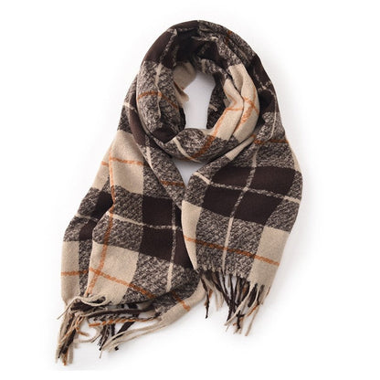 Color Block Plaid Fringe Scarf