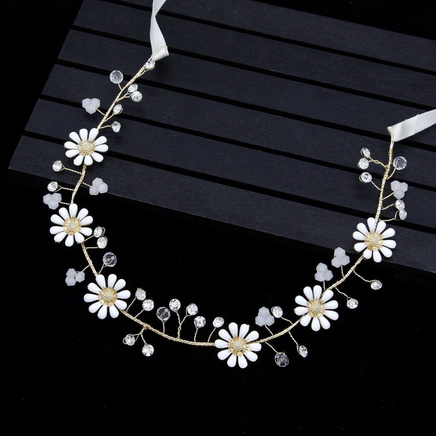 Handmade Bridal Headband Floral Hair Accessory with Pearls