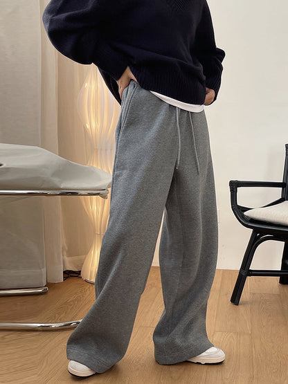 Simple Solid Color Drawstring  Waist Velvet Casual Wide Leg Pants