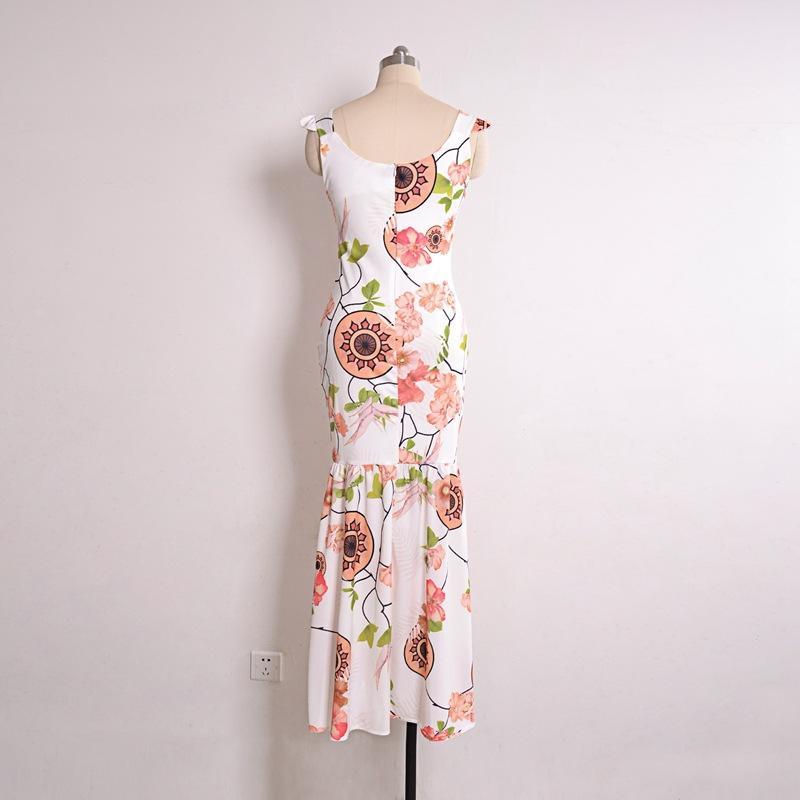 Sexy V-Neck Floral Printed Chiffon Mermaid Maxi Dress