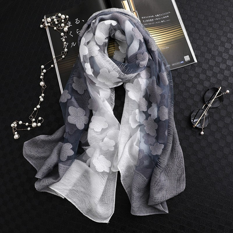 Women's Long Gradient Shawl: Sun-Protective Silk Scarf  Fashion Warm Neck Warmer