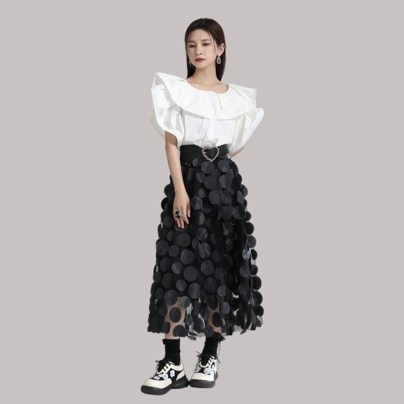 3D Polka Dot High-Waisted Skirt