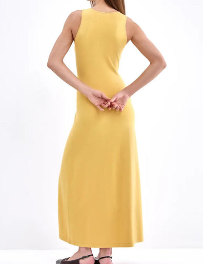 Sexy Solid Round Neck Sleeveless Maxi Dress