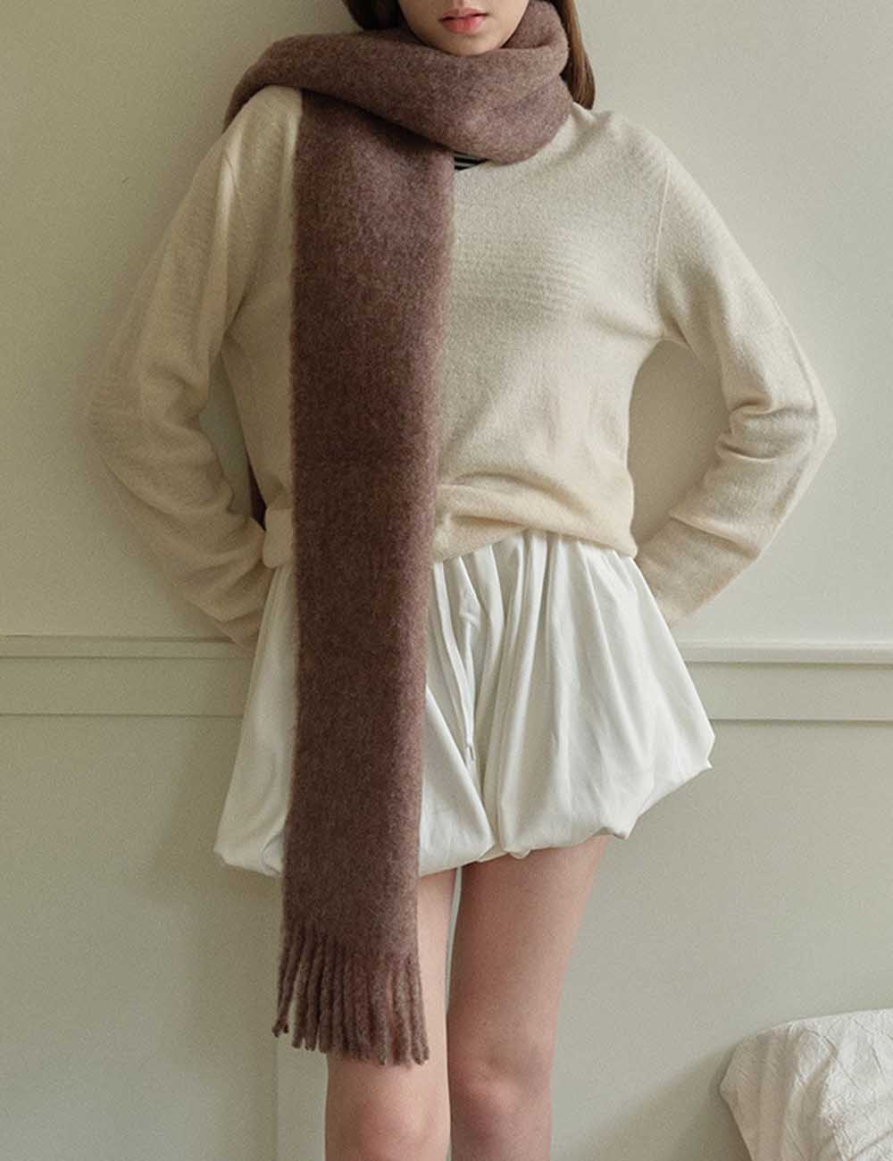 Winter Solid Color Soft Tassel Wool Blend Scarf