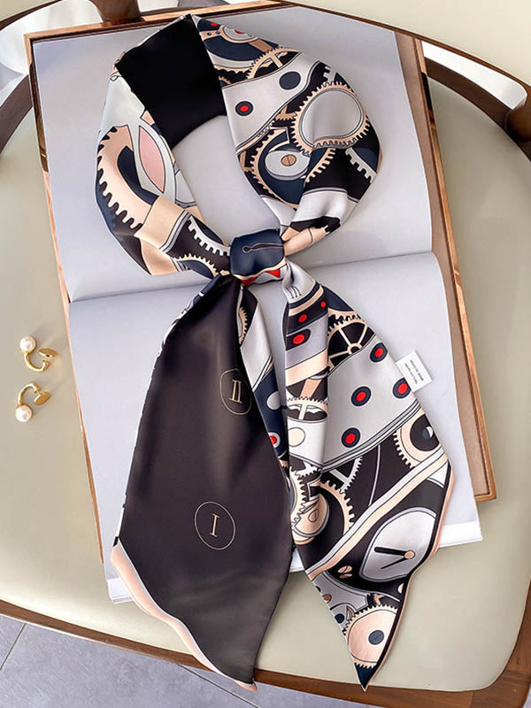 Otiginal Clock Cartoon Printed Silk Scarf