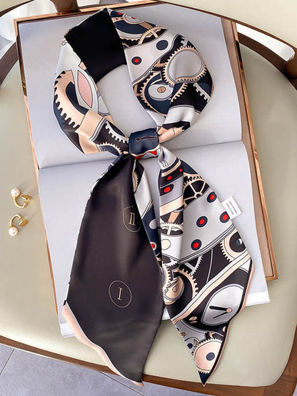 Otiginal Clock Cartoon Printed Silk Scarf