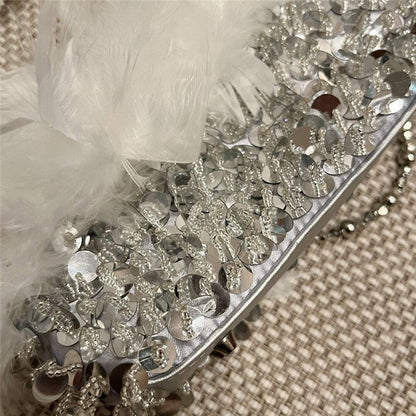 Feather Sequin Evening Clutch Bag