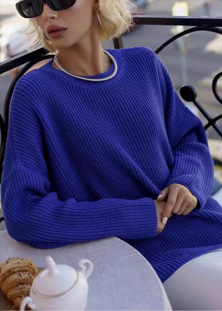 Round Neck Loose Knit Sweater For Women