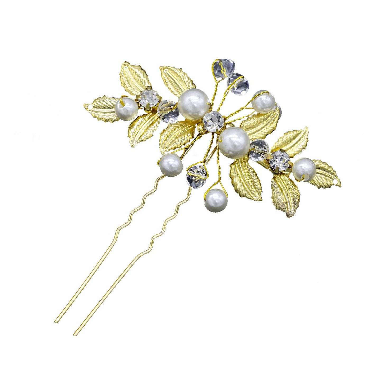 Bridal Gold Pearl Hair Vine Classic Olive Leaf Hair Accessory