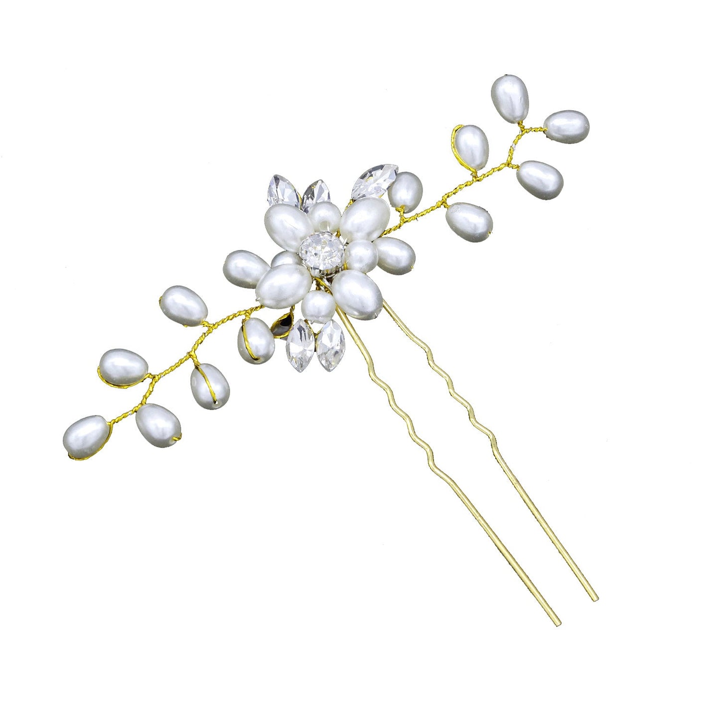Handmade Pearl Crystal U-Shaped Hairpin Bridal Hair Accessory
