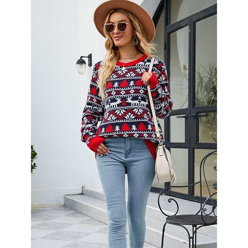 Christmas Loose Long Sleeves Printed Sweater Tops