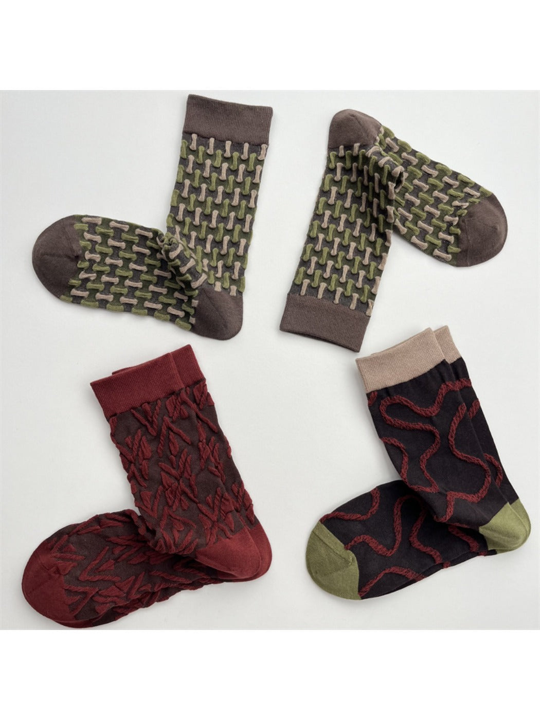 Rufia - Geometric Pattern Color-Block Mid-Crew Socks