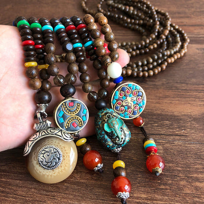 Nepal Handmade Original Pendant Wooden Bead Necklace Female Beads Retro Art Necklace Sweater Chain Clothing Accessories