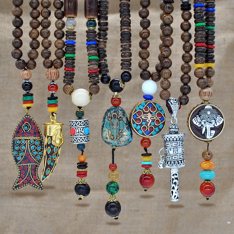 Nepal Handmade Original Pendant Wooden Bead Necklace Female Beads Retro Art Necklace Sweater Chain Clothing Accessories