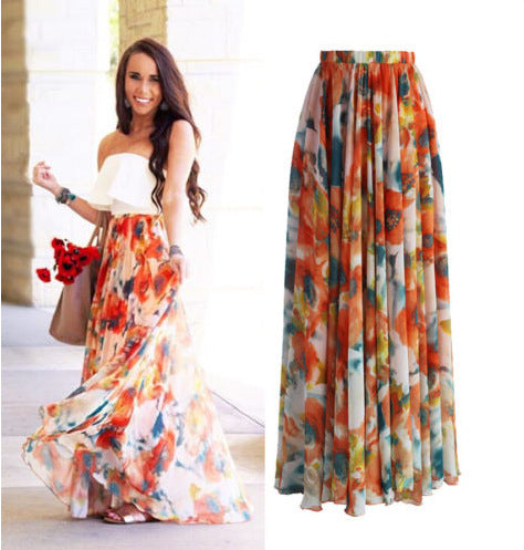 Boho Womens Floral High Waist Long Maxi Full Skirt Holiday Party Evening Beach Sun Skirt