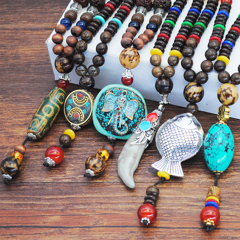 Nepal Handmade Original Pendant Wooden Bead Necklace Female Beads Retro Art Necklace Sweater Chain Clothing Accessories