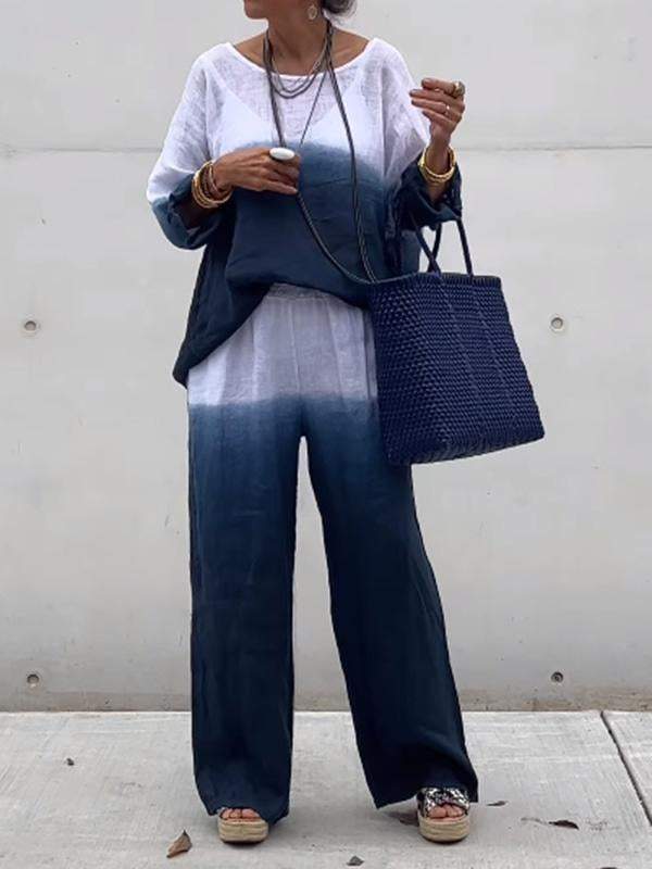 Women's Cotton and Linen Gradient Two-piece Set