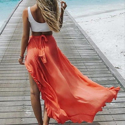 Women'S Beach Short Skirt Lace Up Irregular Vacation Beach Coverup