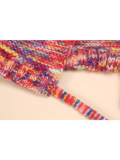 Haila - Rainbow Striped Knitted Beanie with Earflaps