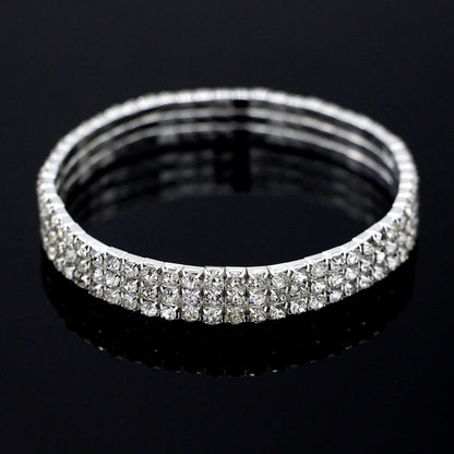 European and American Style Sparkling Crystal Anklet Bracelet Multilayer Optional Silver Gold