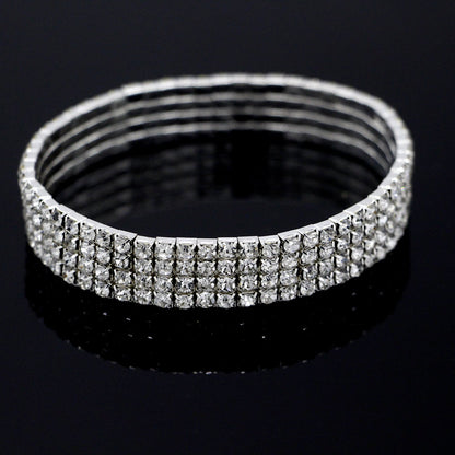 European and American Style Sparkling Crystal Anklet Bracelet Multilayer Optional Silver Gold