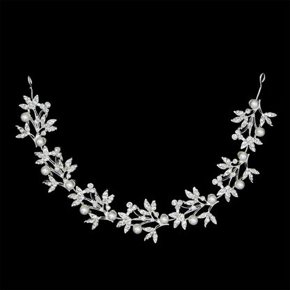 Alloy Leaf Pearl Bridal Hair Accessories with Rhinestones
