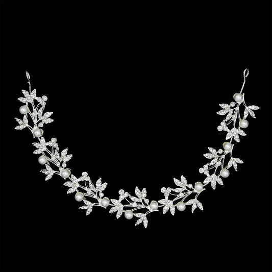 Alloy Leaf Pearl Bridal Hair Accessories with Rhinestones