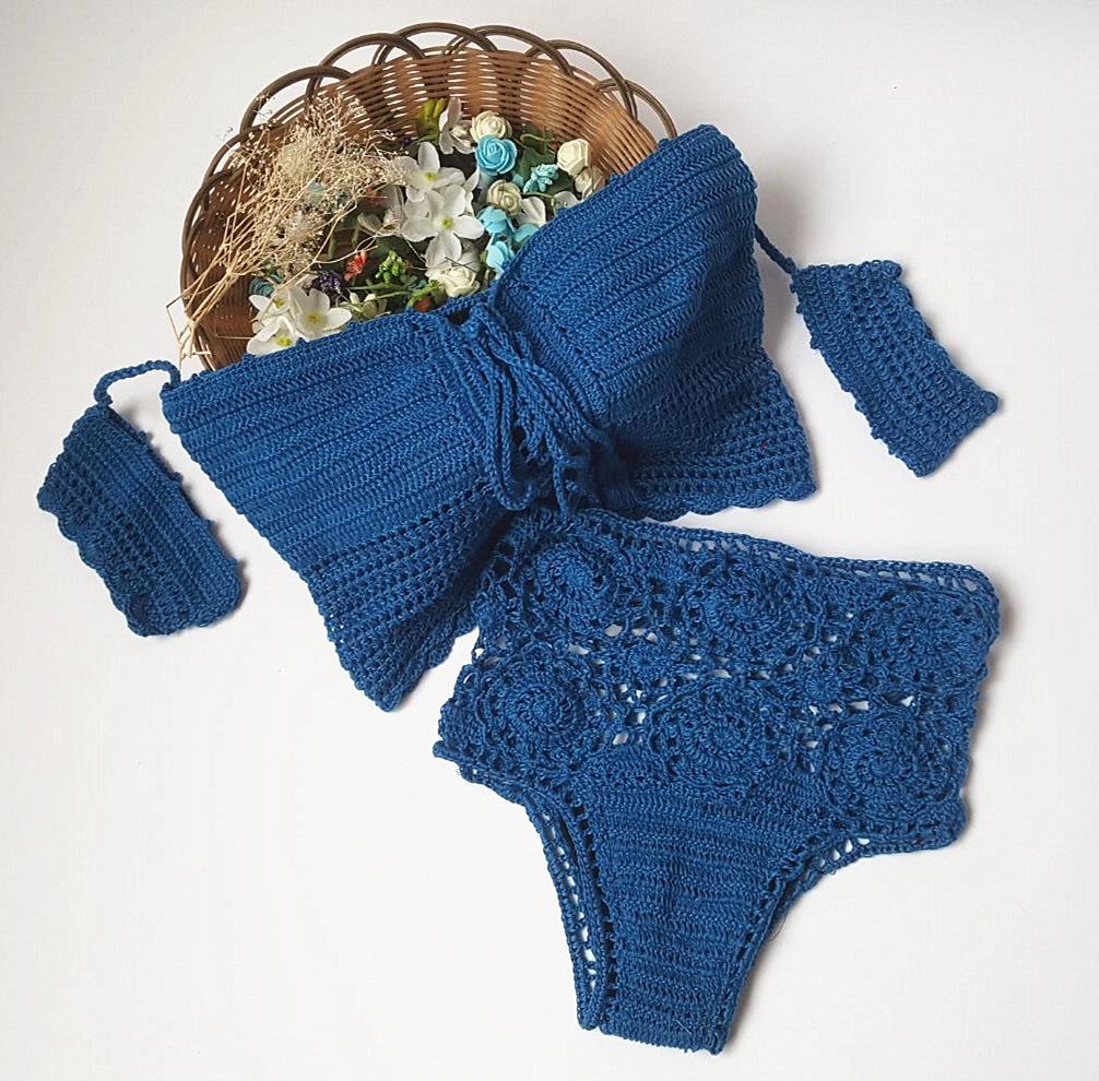 Off Shoulder Hollow Hook High Waist Bikini Swimsuit